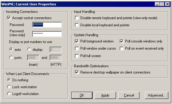 TightVNC Config Dialogue